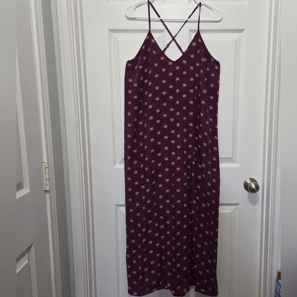 Old Navy Purple Floral V-Neck Maxi Flowy Shift Dress Size Large Boho Summer - Picture 2 of 9